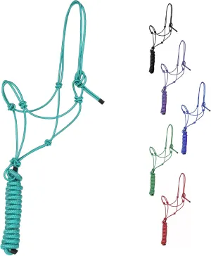 Majestic Ally 1/4" Rope 4 Knot Stiff Polyester Training Halter with 10’ Matching Lead Rope for Horses – Full (Turquoise, Full)