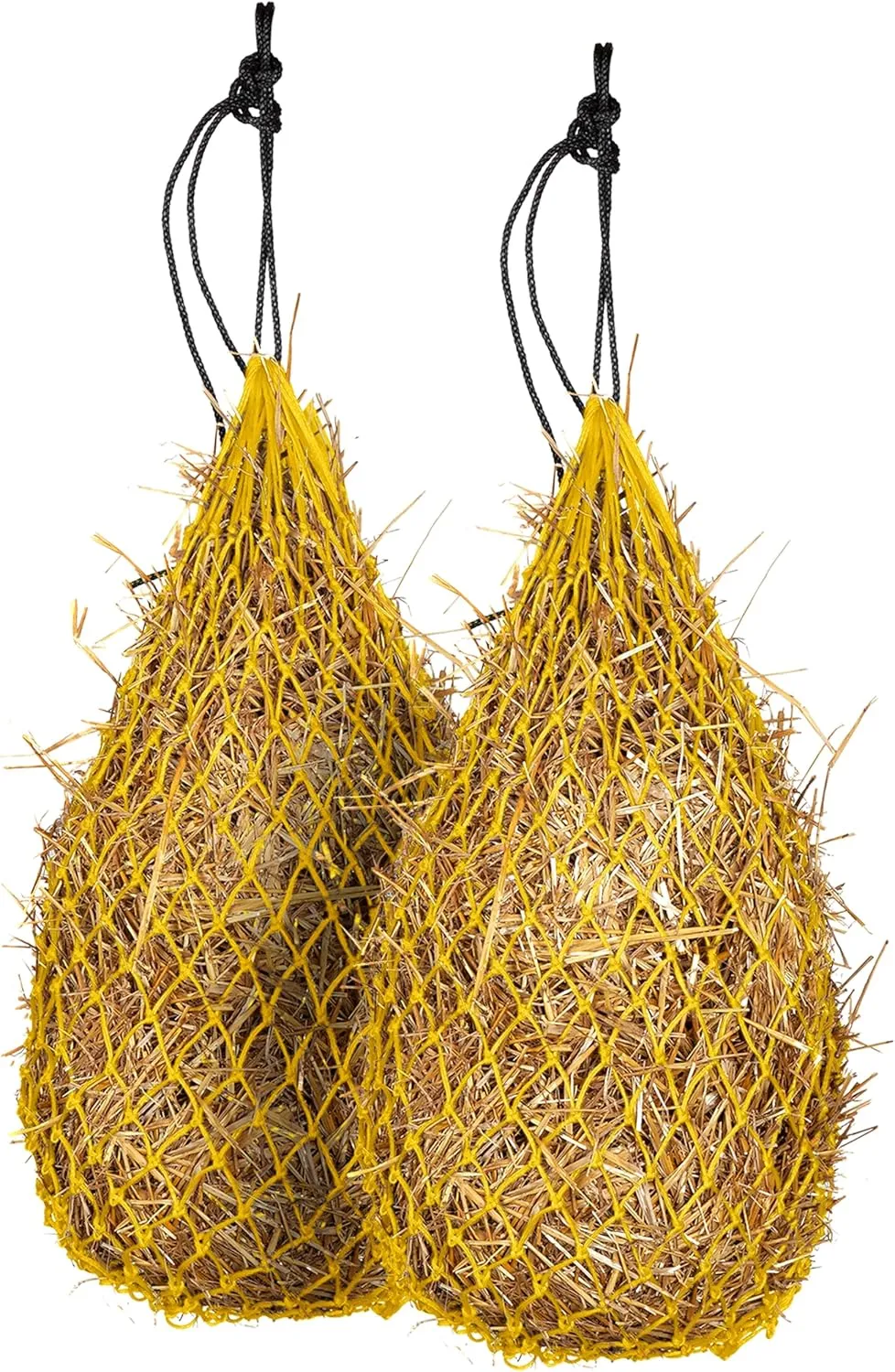 Majestic Ally 2 pcs Slow Feed 42” Hay Net for Horses, Strong Small 2x2” Holes, Nylon Rope Hanging, Adjustable Travel Feeder for Trailer and Stall, Simulates Grazing, Reduce Waste (Yellow)