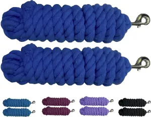 Majestic Ally Pack of 2 Solid Cotton Lead Rope for Horses & Livestock – 10 Foot Long and 5/8 inch (16MM) Thick - Replaceable Heavy-Duty Satin Bolt Snap – Handmade – Soft, Broken in Feel (Royal Blue)