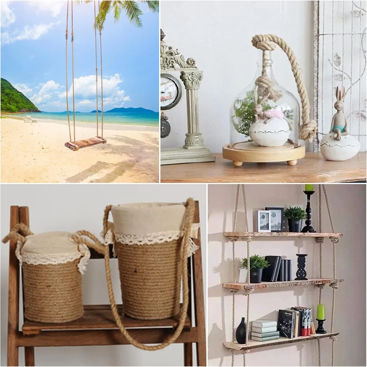 Manila Rope 3/4in x 50ft,Natural Hemp Thick Ropes,Large Decorative Nautical Rope,Twisted Manila Ropes Great for Gardening,Railings,Hammock