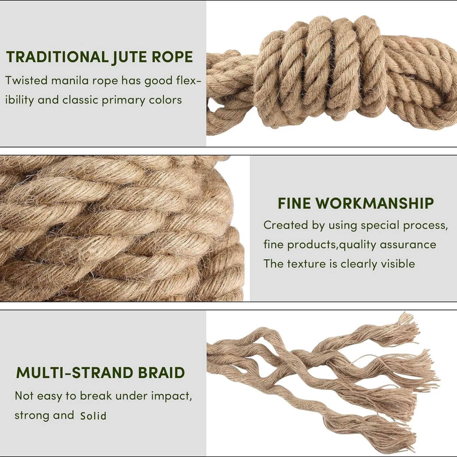 Manila Rope 3/4in x 50ft,Natural Hemp Thick Ropes,Large Decorative Nautical Rope,Twisted Manila Ropes Great for Gardening,Railings,Hammock