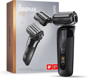 MANSCAPED® The Chairman™ PRO Men’s Electric Foil Face Shaver - Two Interchangeable Blade Heads, SkinSafe® Four-Blade Foil & Stubble Trimmer, USB-C Wireless Compatible Charging, Gentle on Neck