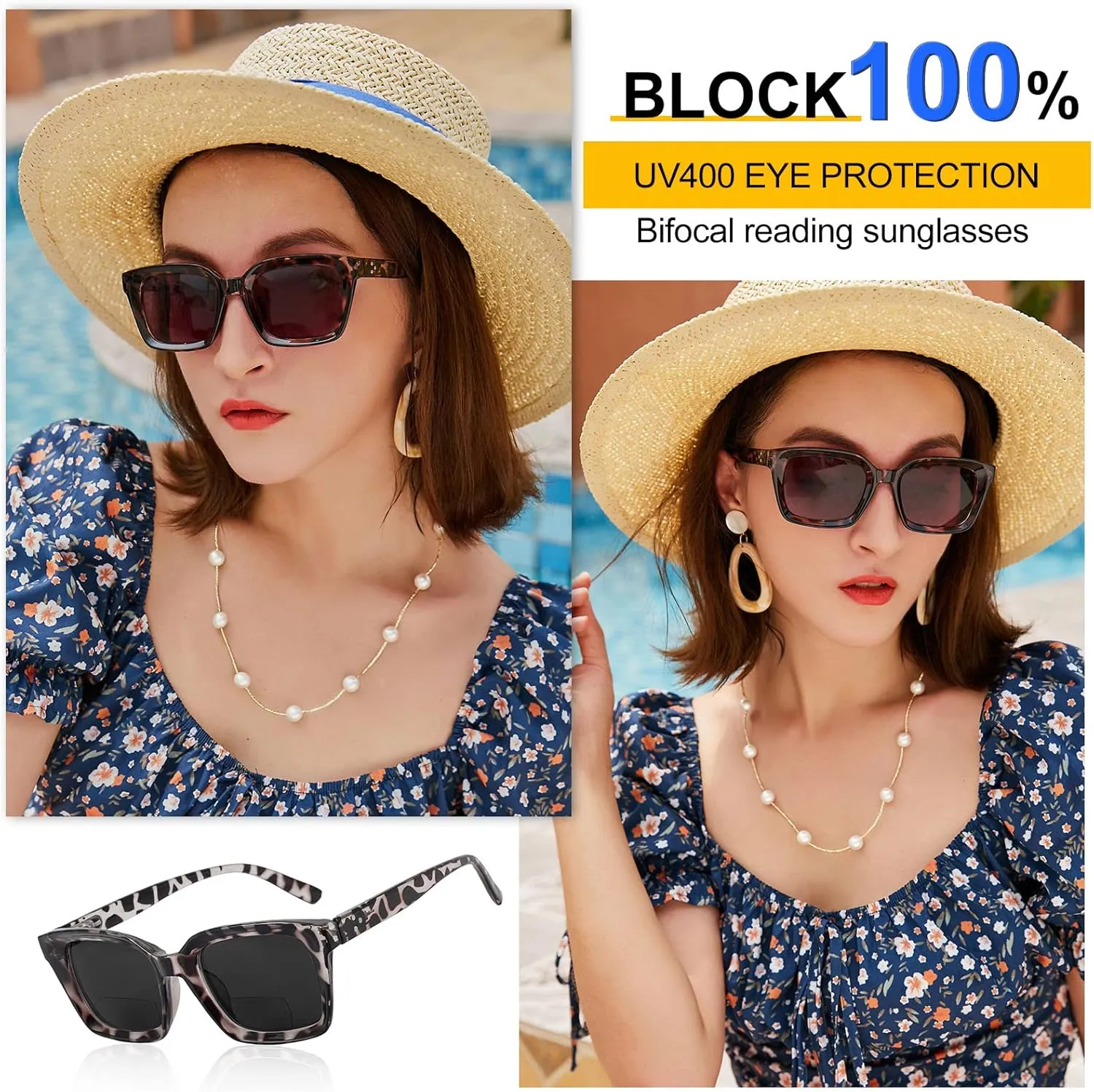MARE AZZURO Bifocal Sunglasses Women Outdoor Reading Glasses Square Reader Sunglasses 1.0 1.5 2.0 2.5 3.0 3.5 4.0 (Brown, 1.00)