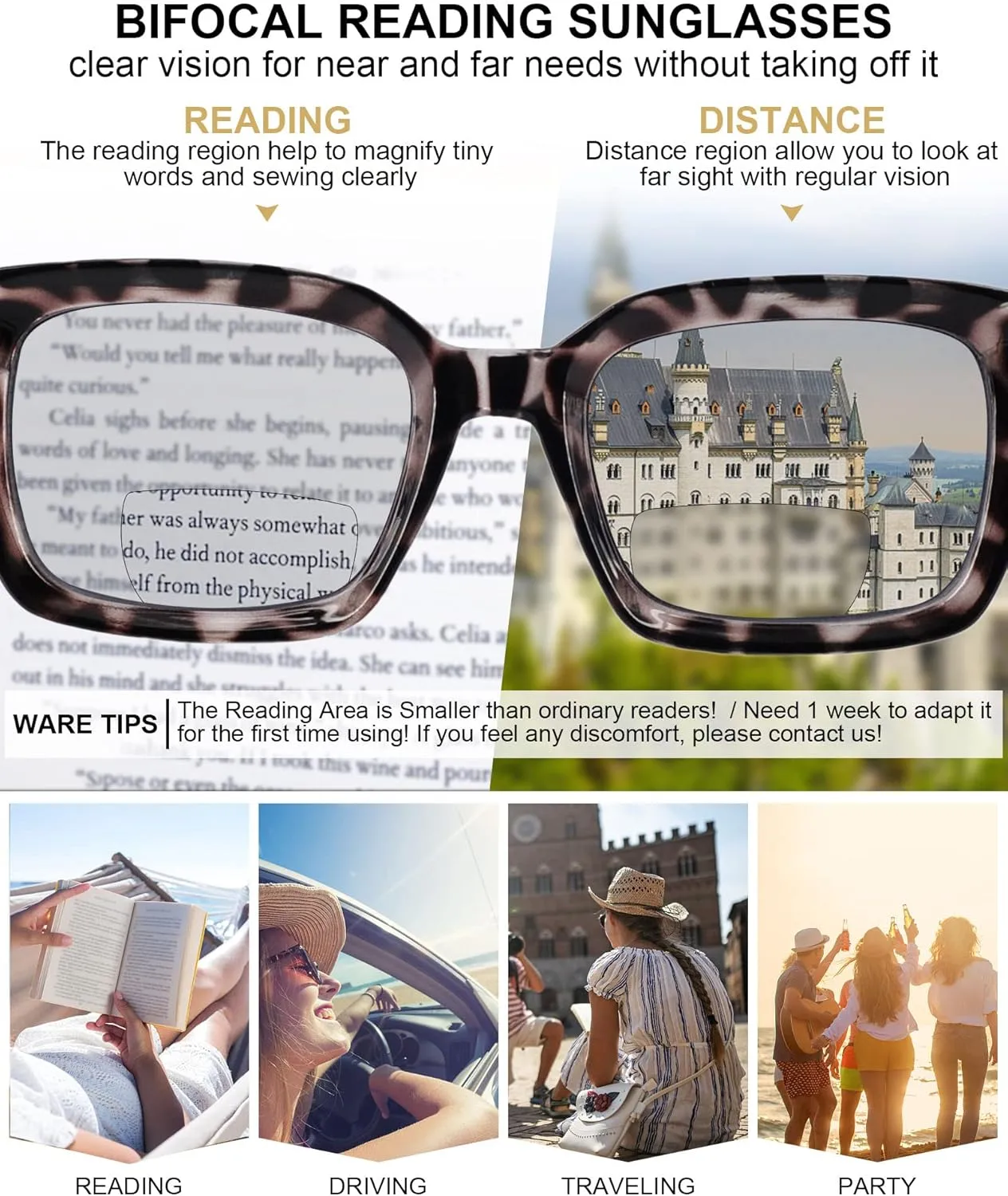 MARE AZZURO Bifocal Sunglasses Women Outdoor Reading Glasses Square Reader Sunglasses 1.0 1.5 2.0 2.5 3.0 3.5 4.0 (Brown, 1.00)