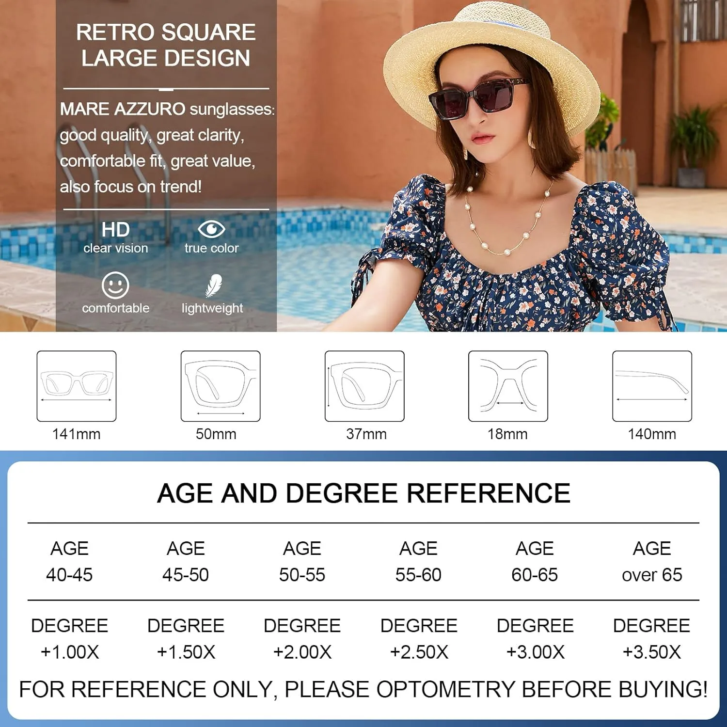 MARE AZZURO Bifocal Sunglasses Women Outdoor Reading Glasses Square Reader Sunglasses 1.0 1.5 2.0 2.5 3.0 3.5 4.0 (Brown, 1.00)