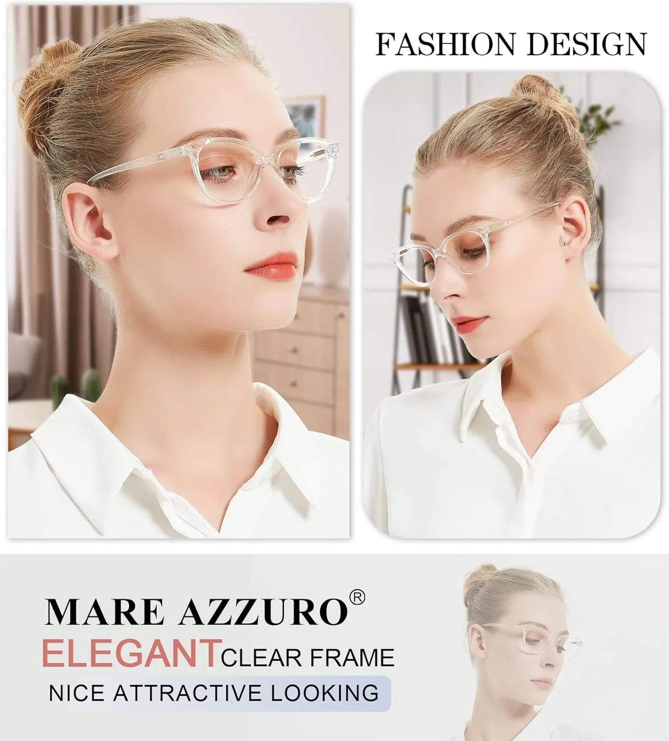MARE AZZURO Clear Reading Glasses Women Fashion Round Readers 0 1.0 1.25 1.5 1.75 2.0 2.25 2.5 2.75 3.0 3.5 4.0 5.0 6.0