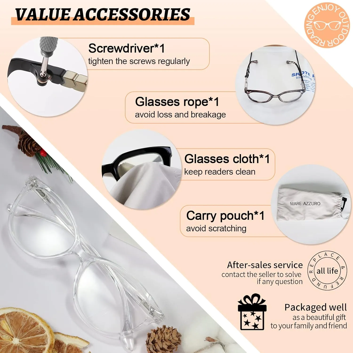 MARE AZZURO Clear Reading Glasses Women Fashion Round Readers 0 1.0 1.25 1.5 1.75 2.0 2.25 2.5 2.75 3.0 3.5 4.0 5.0 6.0