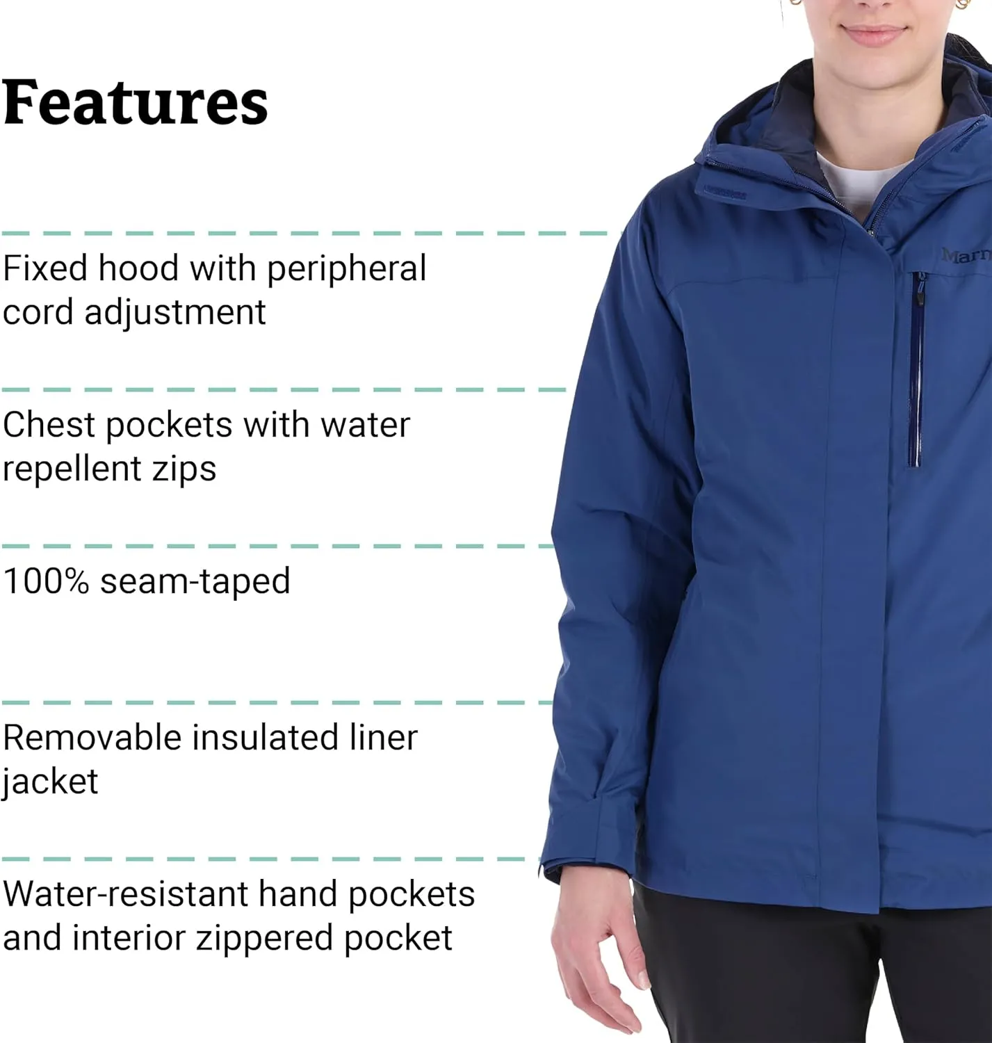 MARMOT Women's Ramble 3-in-1 Component Jacket - Recycled Waterproof Shell with Hood and Removable Insulated Thermal R Liner