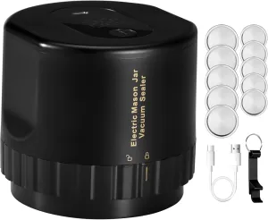 Mason Jar Vacuum Sealer - Electric Mason Jar Vacuum Sealer Kit for Wide Mouth & Regular Mouth Canning Jars,Vacuum Sealing Machine with auto-stop function, Vacuum Sealing Machine Storage（Black)