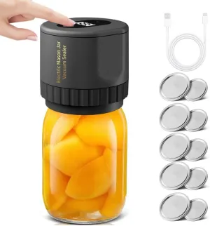 Mason Jar Vacuum Sealer Electric Vacuum Sealer Kit for Mason Canning Jars Automatic Vacuum Sealing Machine with Can Opener and Regular & Wide Mouth Mason Jar Lids for Food Storage (Black)