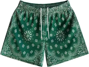 MECH-ENG Men's Paisley Shorts Graphic Print Casual Bandana Retro Lightweight Running Boxing Mesh Boho Shorts