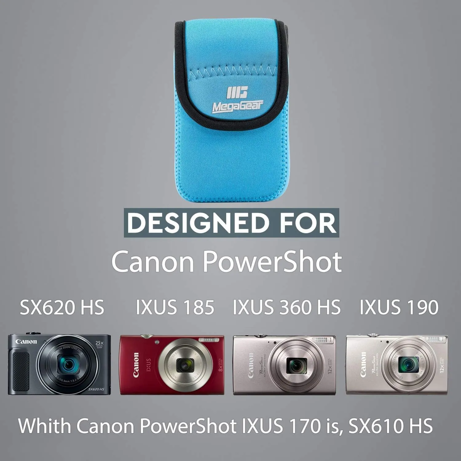 MegaGear MG752 Ultra Light Neoprene Camera Case Compatible With Canon Powershot Sx620 Hs, Elph 180, Elph 190 Is, Elph 360 Hs, Elph 170 Is, Sx610 Hs - Blue