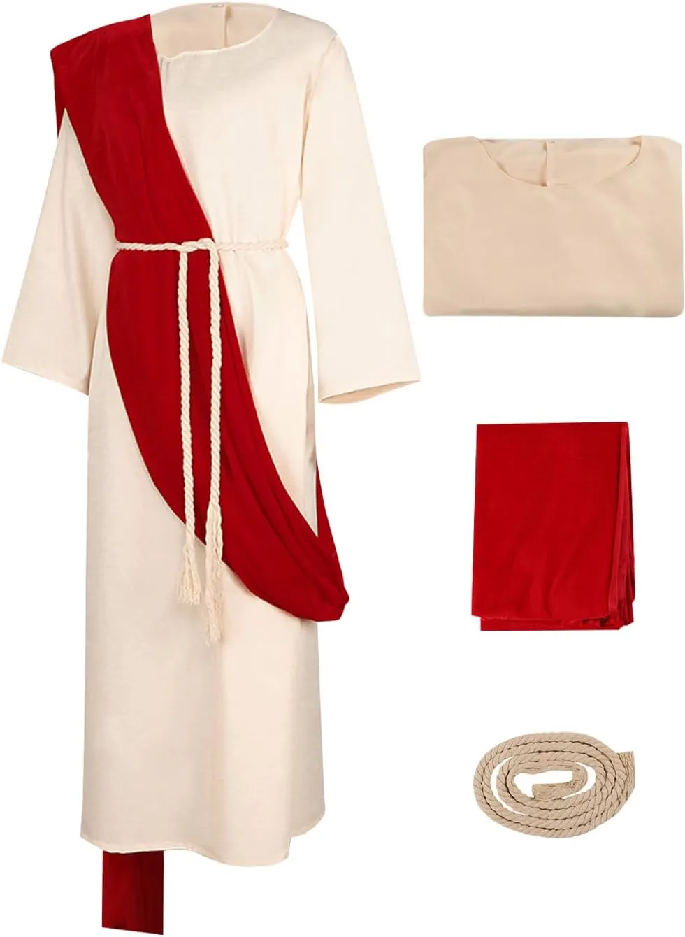 Men Christ Costume Set Adult Ancient Greek Robe Biblical Saint Cloak with Scarf Waist Rope