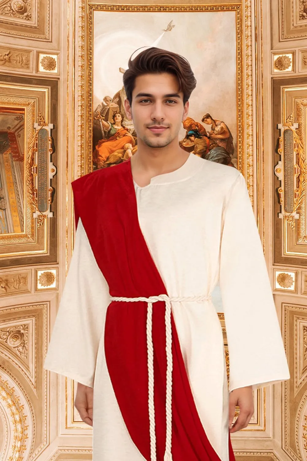 Men Christ Costume Set Adult Ancient Greek Robe Biblical Saint Cloak with Scarf Waist Rope