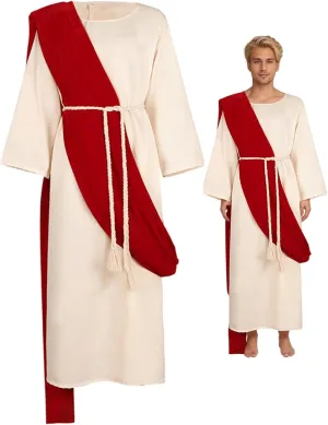 Men Christ Costume Set Adult Ancient Greek Robe Biblical Saint Cloak with Scarf Waist Rope