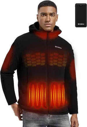 Men's Heated Fleece Jacket with 12V Battery Pack - Soft Fleece Electric Heating Coat with Hoodie Winter Outdoor-XL