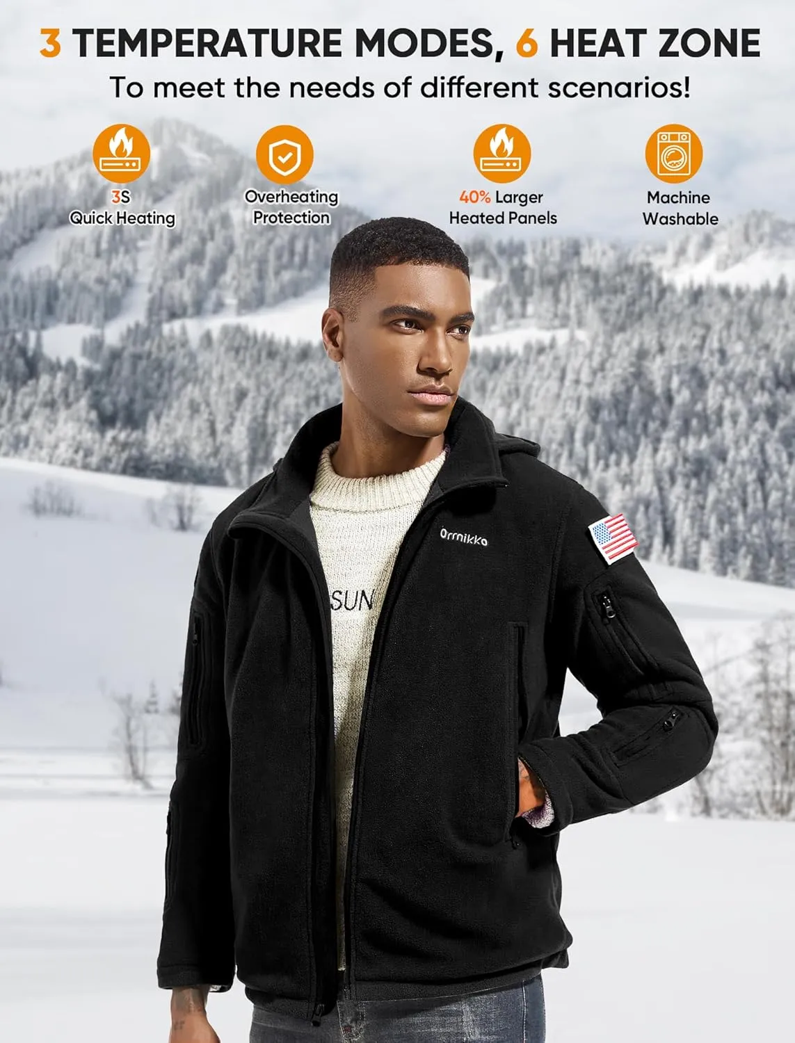 Men's Heated Fleece Jacket with 12V Battery Pack - Soft Fleece Electric Heating Coat with Hoodie Winter Outdoor-XL