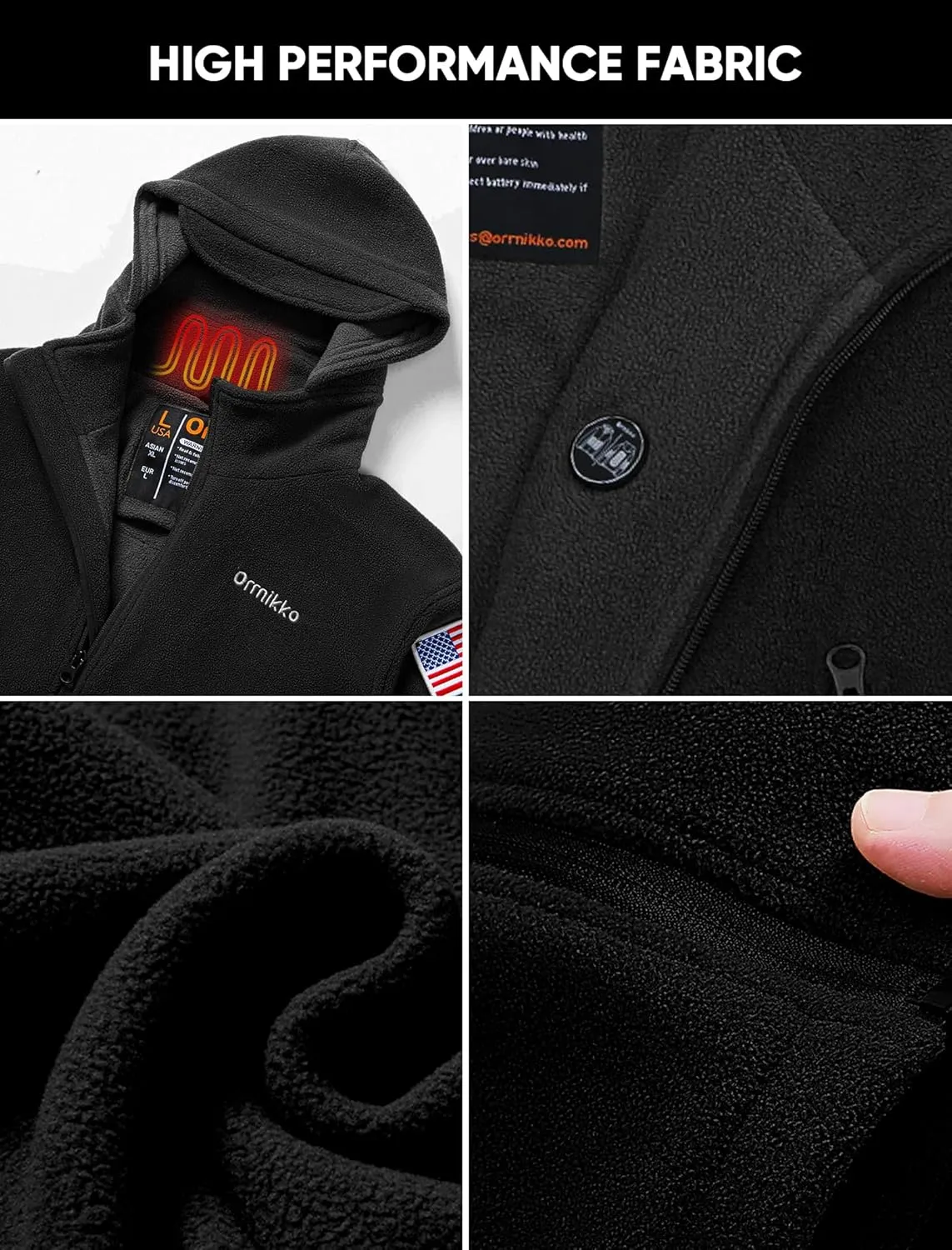 Men's Heated Fleece Jacket with 12V Battery Pack - Soft Fleece Electric Heating Coat with Hoodie Winter Outdoor-XL