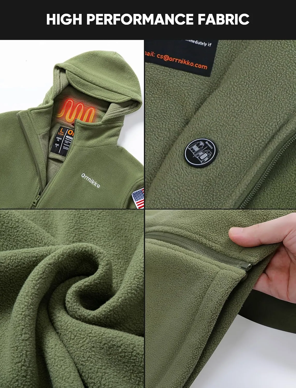 Men's Heated Fleece Jacket with 12V Battery Pack - Soft Fleece Electric Heating Coat with Hoodie Winter Outdoor-XL