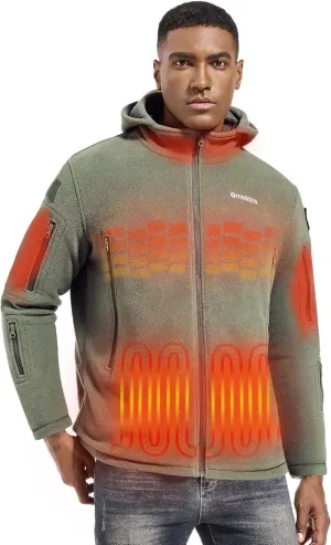 Men's Heated Fleece Jacket with 12V Battery Pack - Soft Fleece Electric Heating Coat with Hoodie Winter Outdoor-XL