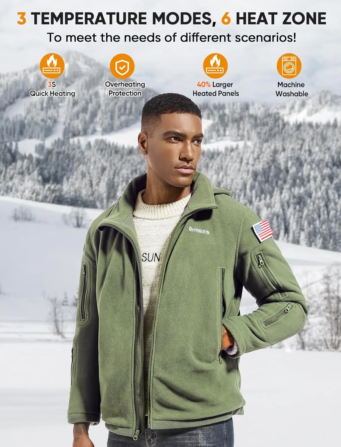 Men's Heated Fleece Jacket with 12V Battery Pack - Soft Fleece Electric Heating Coat with Hoodie Winter Outdoor-XL