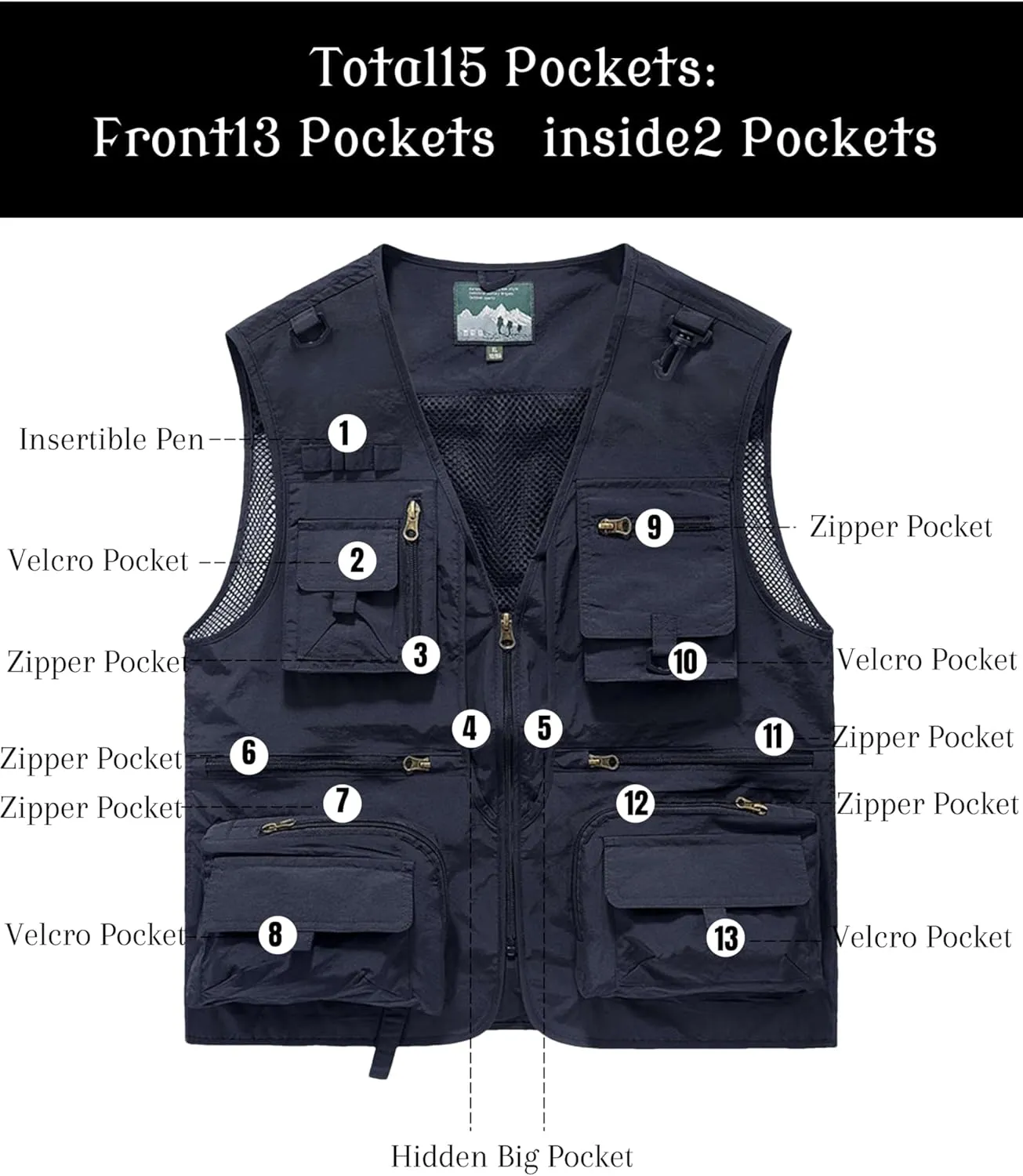 Men's Lightweight Mesh Fishing Vest Utility Outdoor Multi-Pocket Hunting Cargo Vest