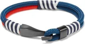 Men's Nautical Anchor Cuff Bracelet, Handmade Black & Blue Stainless Steel Rope Wristband with Lobster Claw Clasp