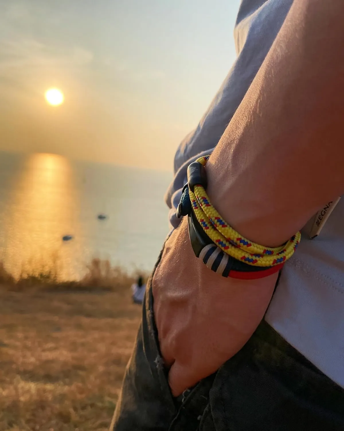 Men's Nautical Anchor Cuff Bracelet, Handmade Black & Blue Stainless Steel Rope Wristband with Lobster Claw Clasp