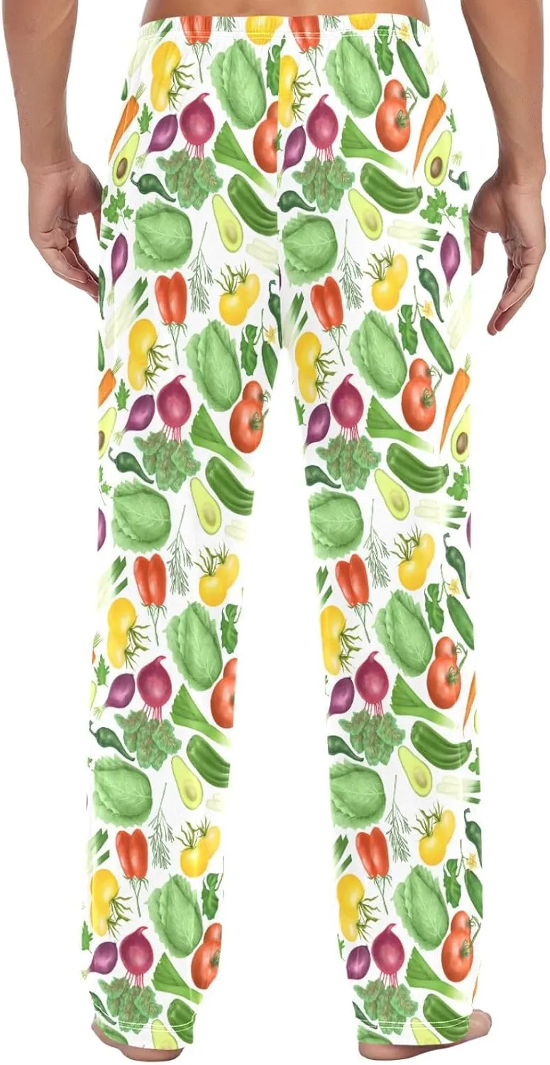 Men's Pajama Bottoms Cabbage Carrot Tomatoes Vegetables Mens Pajama Pants Purple Onion Avocado Cotton Pj Bottoms Sleepwear S