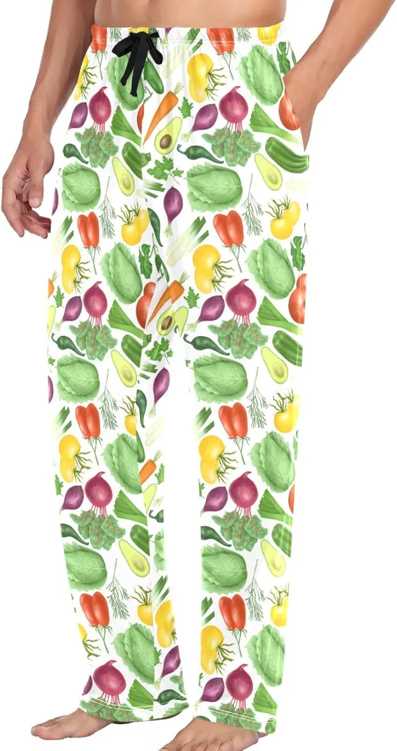 Men's Pajama Bottoms Cabbage Carrot Tomatoes Vegetables Mens Pajama Pants Purple Onion Avocado Cotton Pj Bottoms Sleepwear S