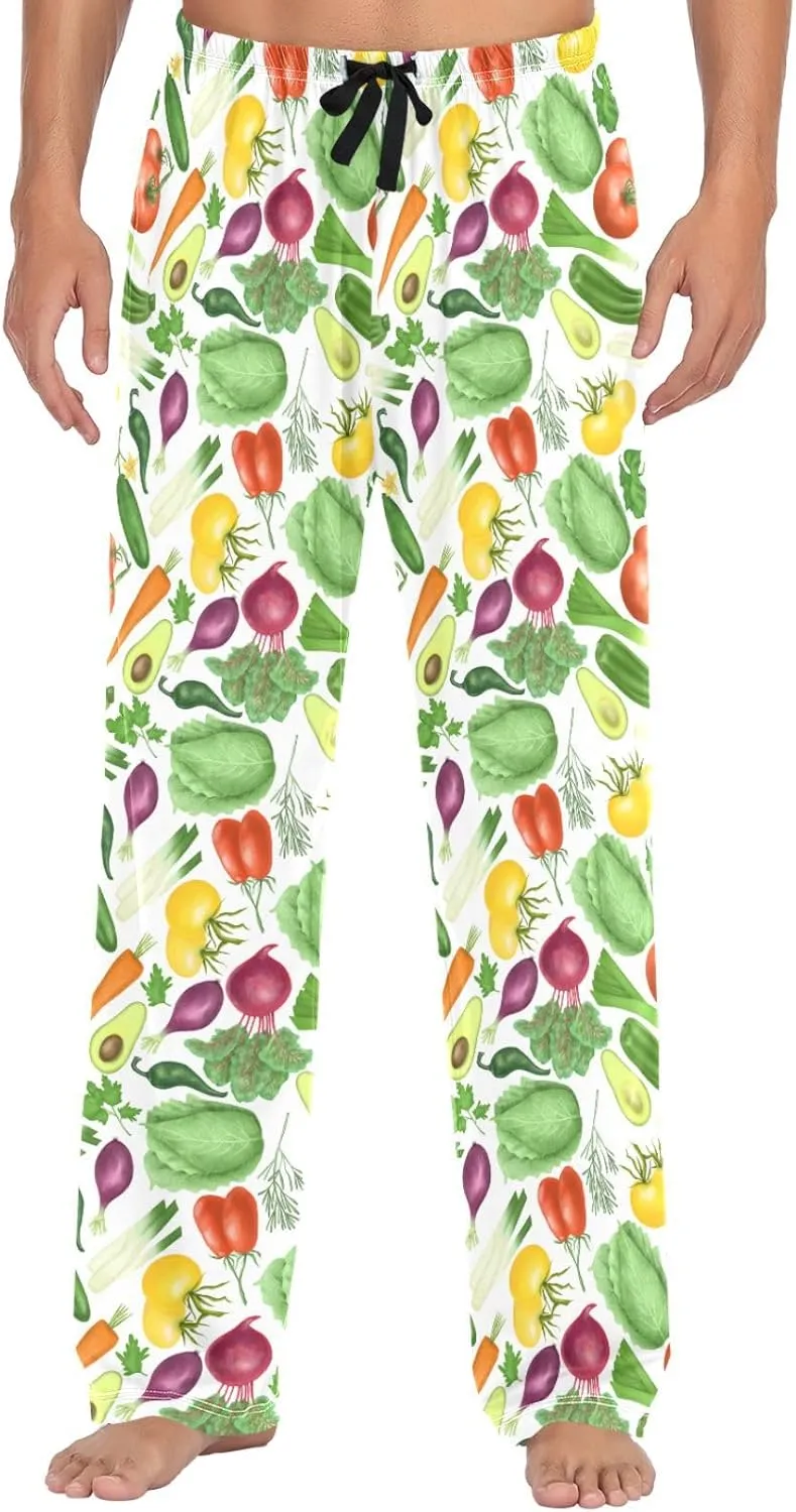Men's Pajama Bottoms Cabbage Carrot Tomatoes Vegetables Mens Pajama Pants Purple Onion Avocado Cotton Pj Bottoms Sleepwear S