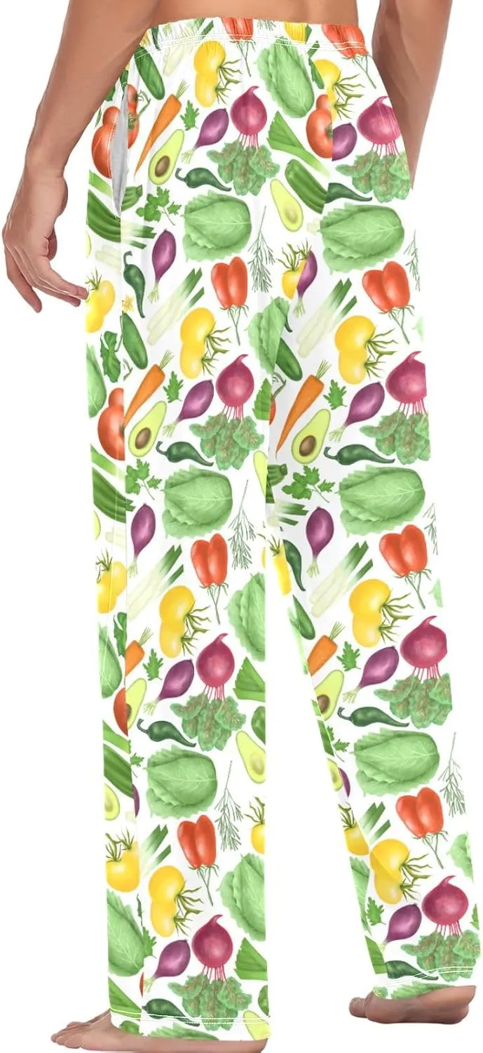 Men's Pajama Bottoms Cabbage Carrot Tomatoes Vegetables Mens Pajama Pants Purple Onion Avocado Cotton Pj Bottoms Sleepwear S