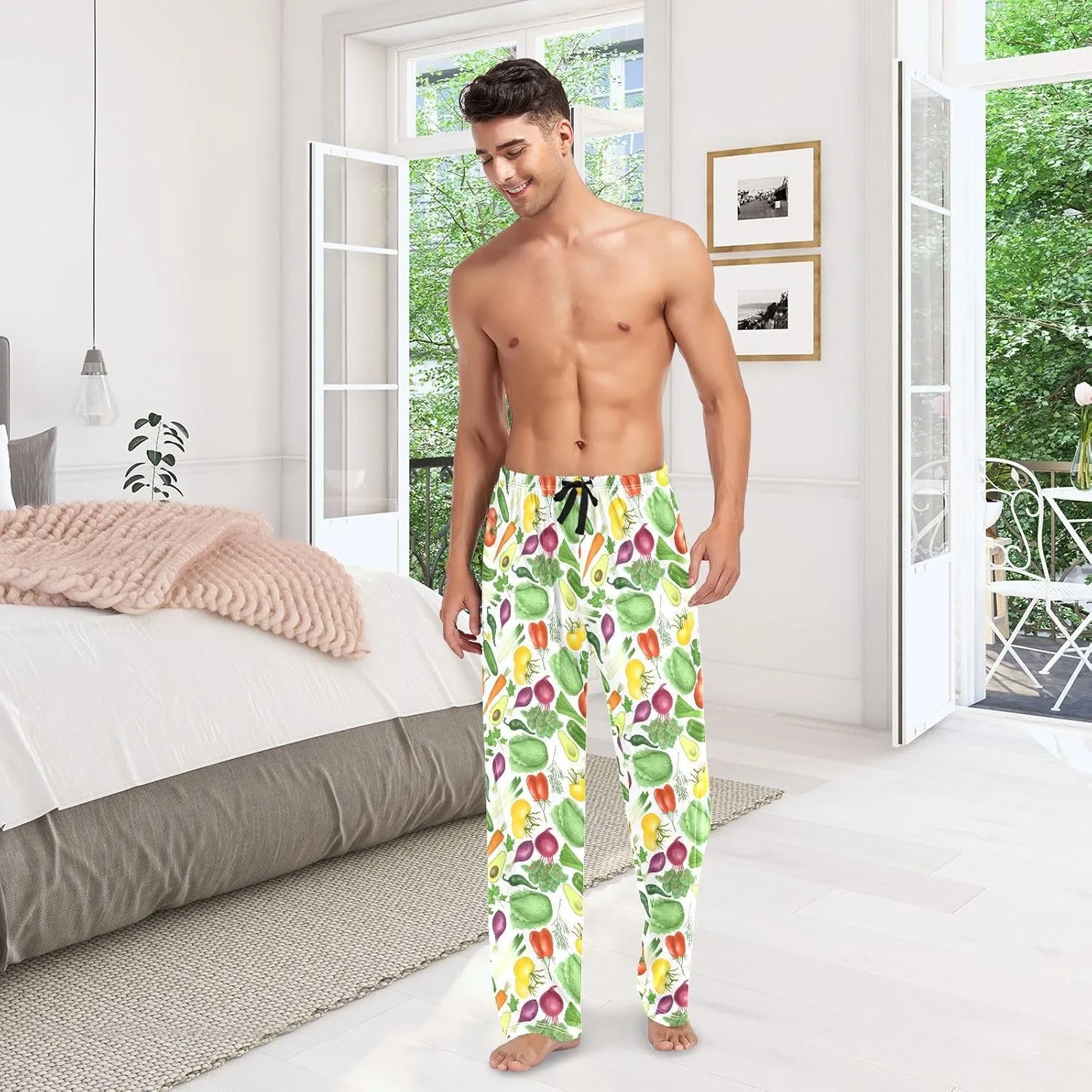 Men's Pajama Bottoms Cabbage Carrot Tomatoes Vegetables Mens Pajama Pants Purple Onion Avocado Cotton Pj Bottoms Sleepwear S