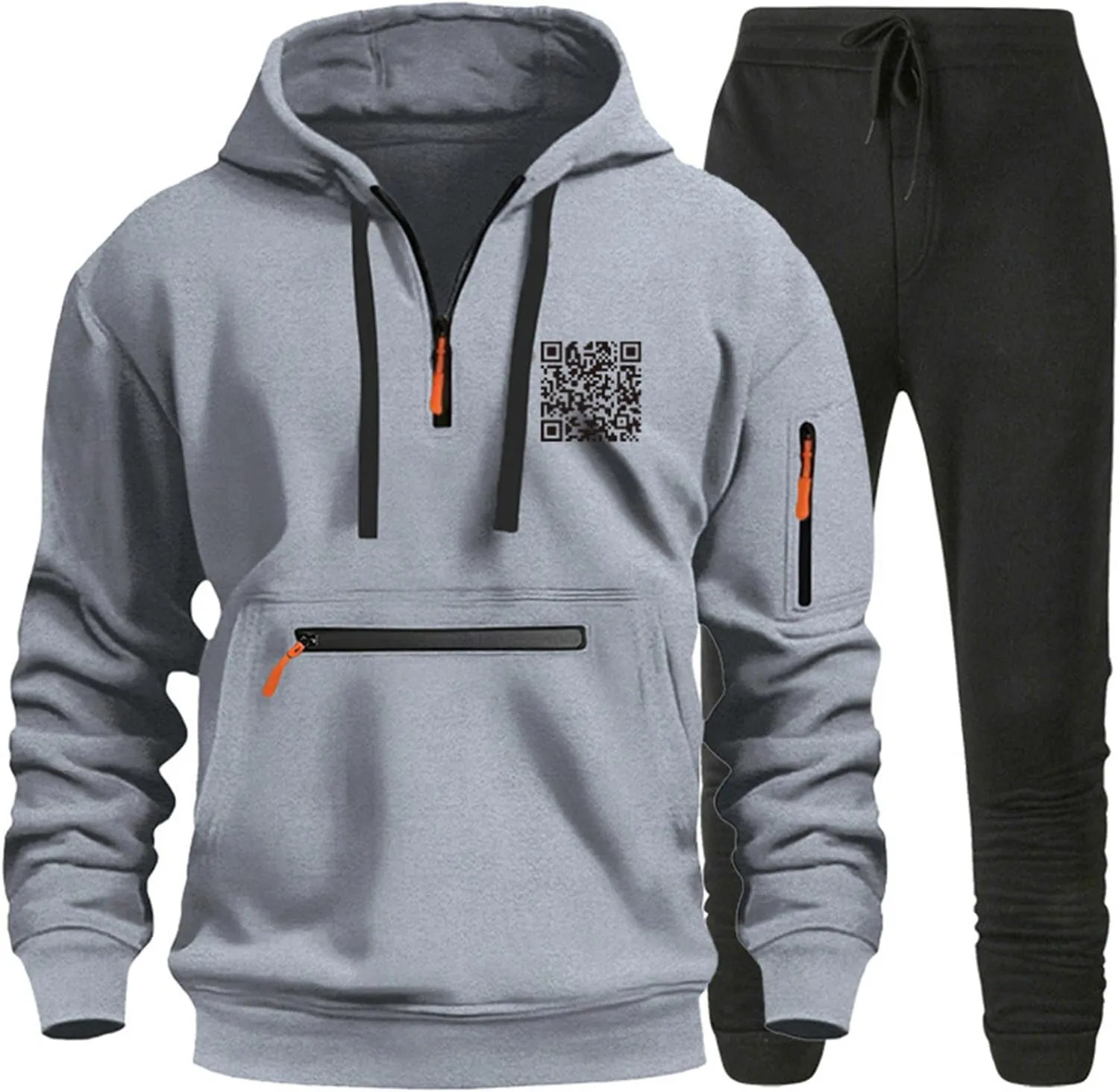 Mens Tactical Tracksuits 2 Piece Set Active Jogging Suits Long Sleeve Sweatsuits Pullover Quarter Zip Hoodie and Sweatpants