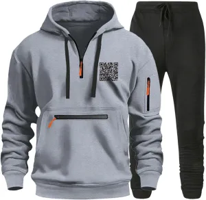 Mens Tactical Tracksuits 2 Piece Set Active Jogging Suits Long Sleeve Sweatsuits Pullover Quarter Zip Hoodie and Sweatpants
