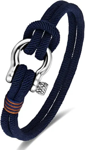Mens Womens Nautical Sailor Rope Bracelet, Two-row Friendship Bracelet with Steel Screw Anchor Shackles