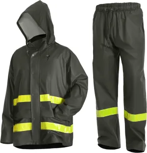 Men's Workwear Rain Suit - Hi Vis Waterproof Jacket&Pants 3-piece Set, Foul Weather Gear for Safety