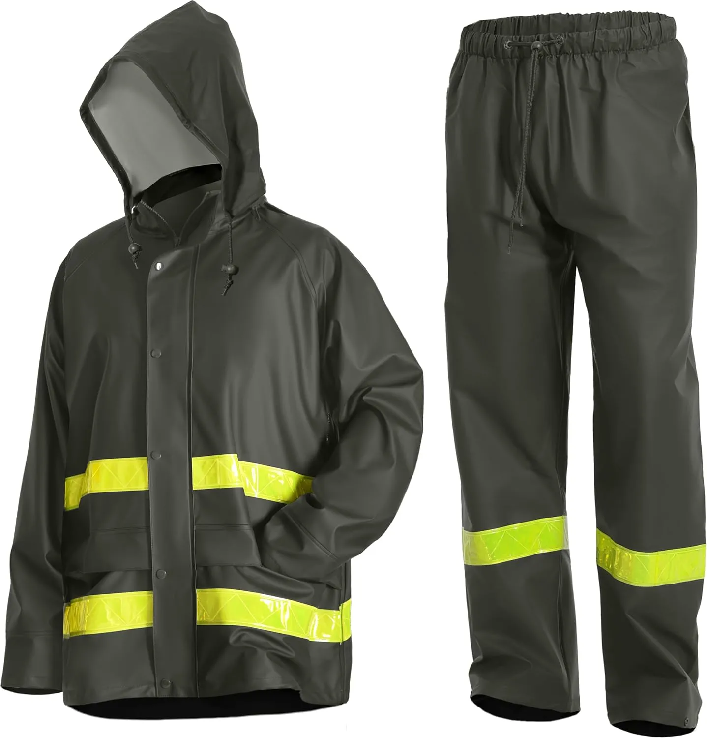 Men's Workwear Rain Suit - Hi Vis Waterproof Jacket&Pants 3-piece Set, Foul Weather Gear for Safety