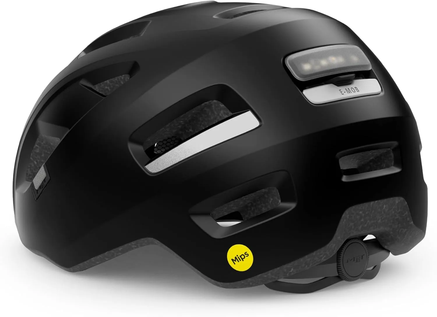 MET E-Mob MIPS Electric Bike Helmet | Urban Cycling Helmet for Adults, Red LED Tail Light, Integrated Visor & Bug Net, NTSA 8776 Certified for eBikes