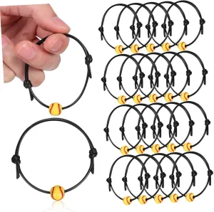 Milisten 30Pcs Adjustable Youth Baseball Bracelets String Baseball Charms Sports Theme Party Favors Decorations for Teens and Birthday Celebrations