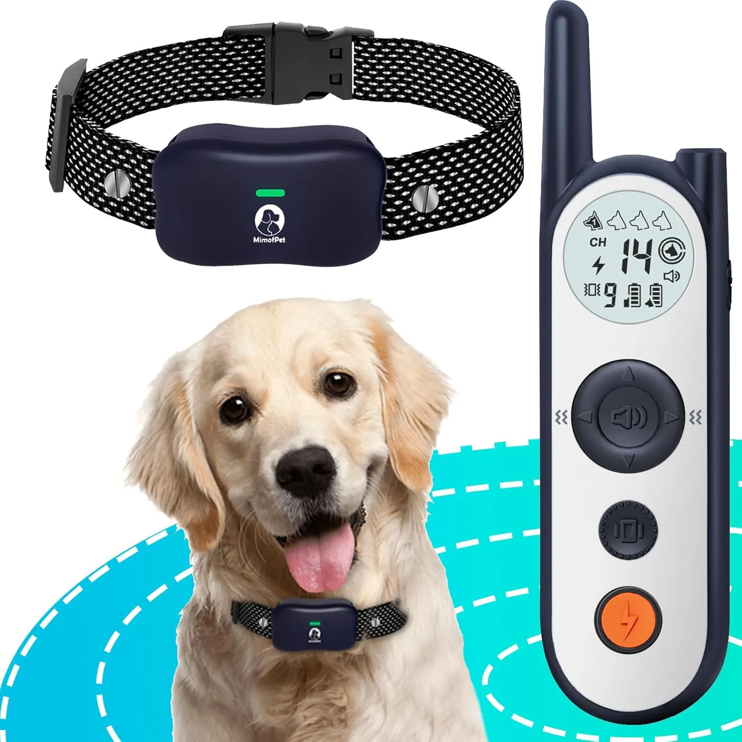 MIMOFPET Wireless Dog Fence System with Training Remote,25FT to 3500FT Electric Fence for Dogs,185 Days Standby Time Dog Shock Collar with 3 Training Modes,Light and Waterproof (Blue)