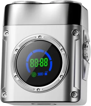 Mini Electric Shaver for Men – Compact, USB-C Rechargeable, Travel Lock, LCD Display, 30 Micro Blades, IPX7 Waterproof (Silver)