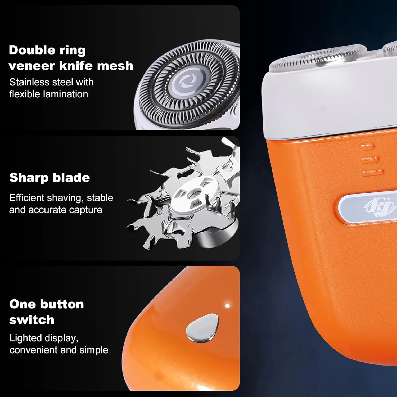 Mini Electric Shaver - USB C Fast Charge Portable Small Shavers for Men, Dual Head Pocket Shaver Washable Travel Electric Razor, Powerful Wet and Dry Mini Razor, Easy One Button Use (Orange)