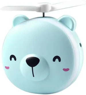 Mini Portable Cute Pig Head Shape Rechargeable Fan Makeup Mirror LED Fill Light You Will Be Safe Even Touching It Unexpectedly. (Color : Blue)