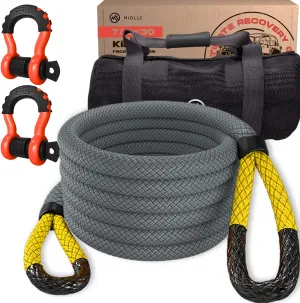 MiolleGear Kinetic Recovery Ropes (Grey/Yellow, 7/8x30 with D Shackles) for Any Recovery Situation