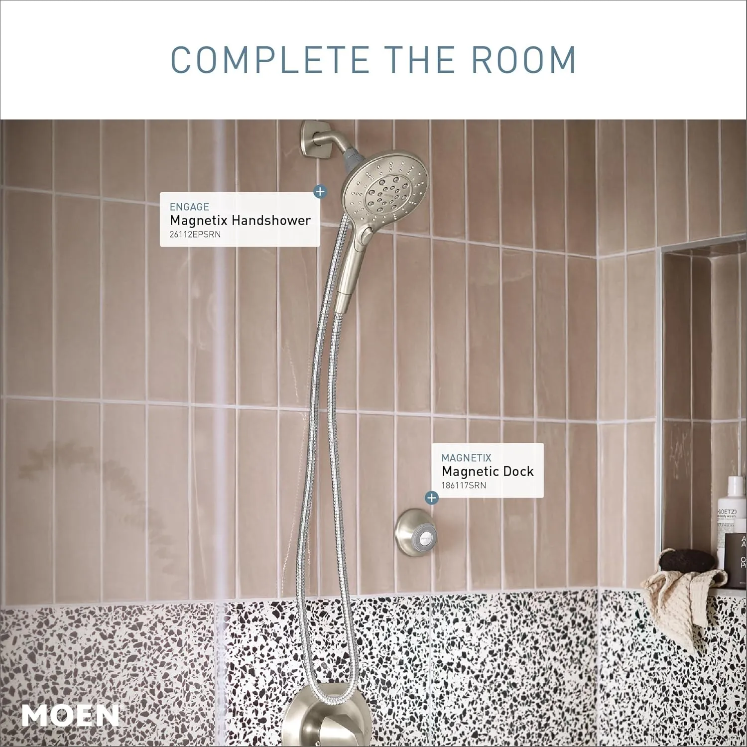 Moen 186117SRN Remote Dock for Magnetix Handshowers with Included Wall Bracket or Permanent Waterproof Adhesive Options, Spot Resist Brushed Nickel