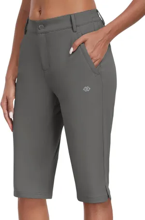 MoFiz Womens 15" Hiking Long Shorts Below Knee Length Capri Cargo Shorts Lightweight Quick Dry Bermuda Shorts