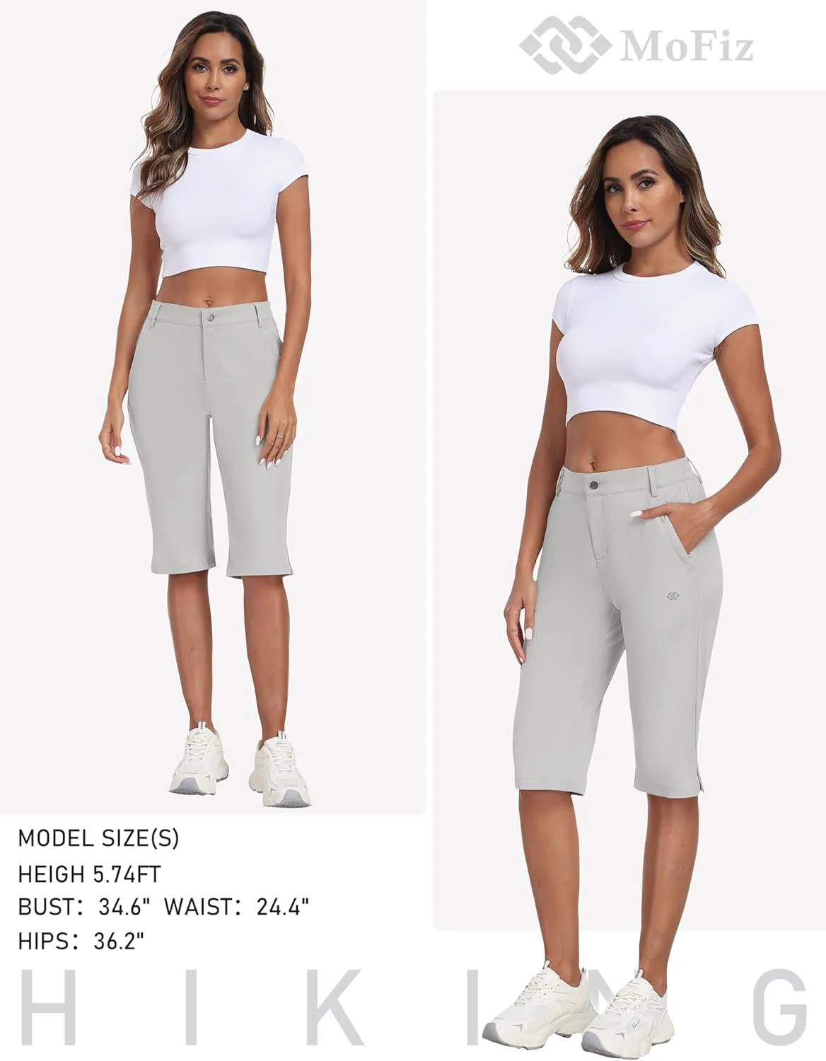 MoFiz Womens 15" Hiking Long Shorts Below Knee Length Capri Cargo Shorts Lightweight Quick Dry Bermuda Shorts