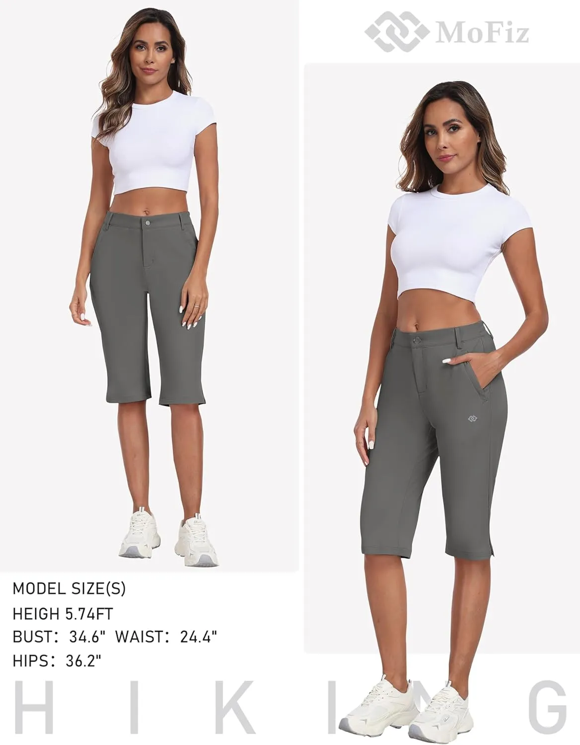 MoFiz Womens 15" Hiking Long Shorts Below Knee Length Capri Cargo Shorts Lightweight Quick Dry Bermuda Shorts