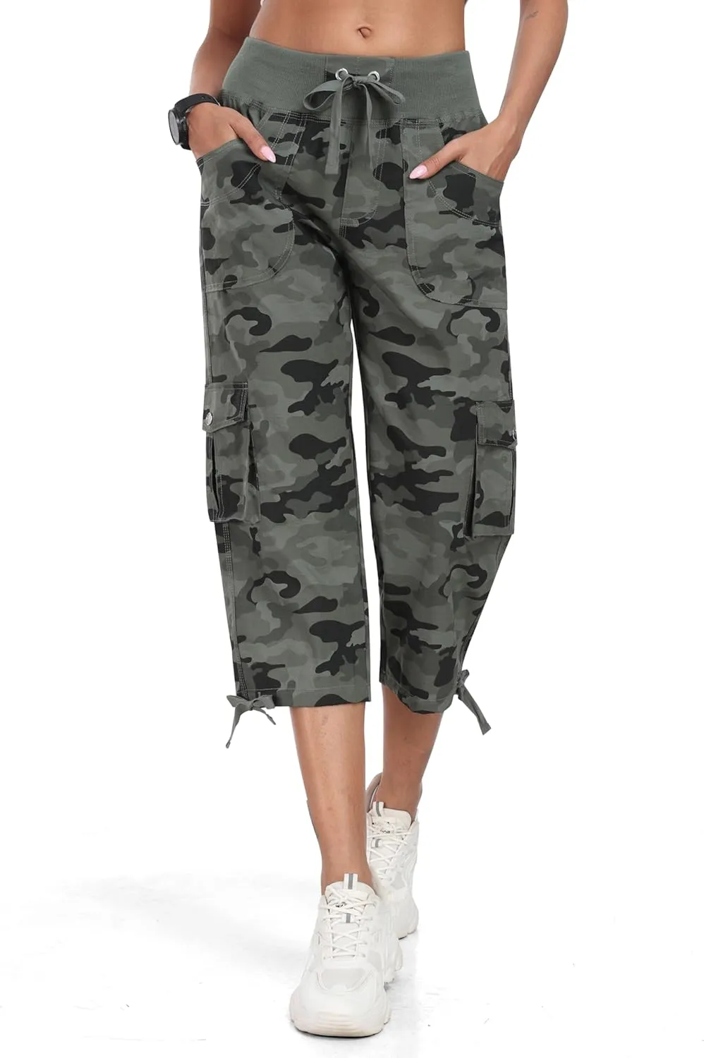 MoFiz Women's Cargo Capris Hiking Pants Lightweight Quick Dry Outdoor Athletic Travel Casual Loose Comfy Cute Pockets